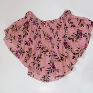Pink floral, off the shoulders fitted top
